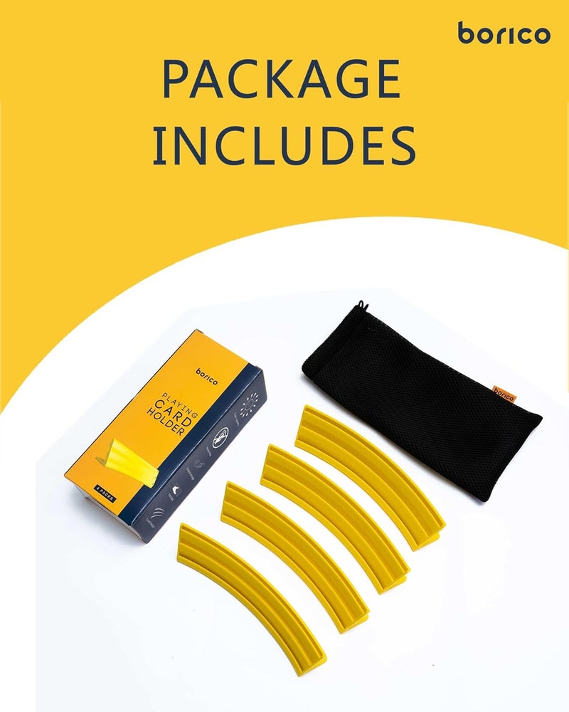BORICO Card Holders for Playing Cards - 4 Pack Playing Card Holder for Kids and Adults,Stackable Storage Game Card Tray for Arthritis Patients with a Travel Pouch (Yellow) - Image 5